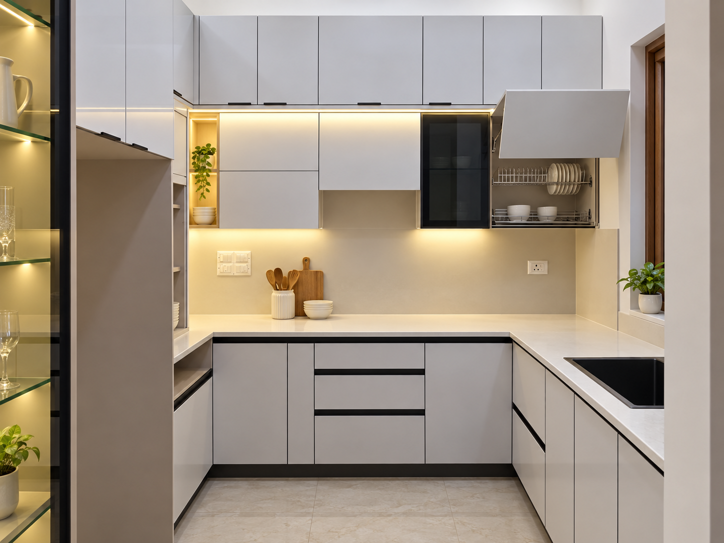 Light-toned modular kitchen supplied by Kan Systems for Dr. Babita Nagar, Meerut