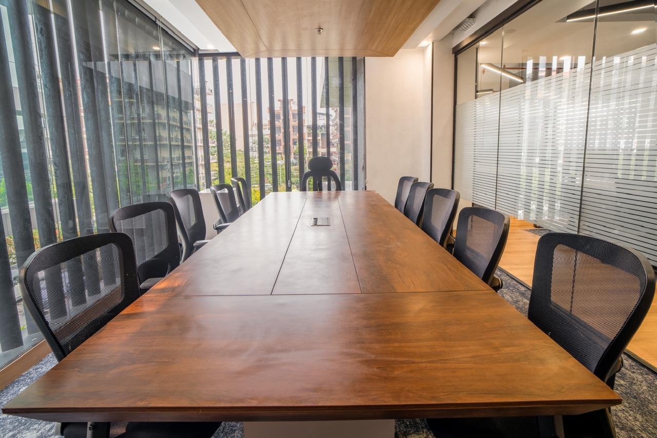 Actual conference table and meeting-room seating supplied by Kan Systems for Hatchlabs