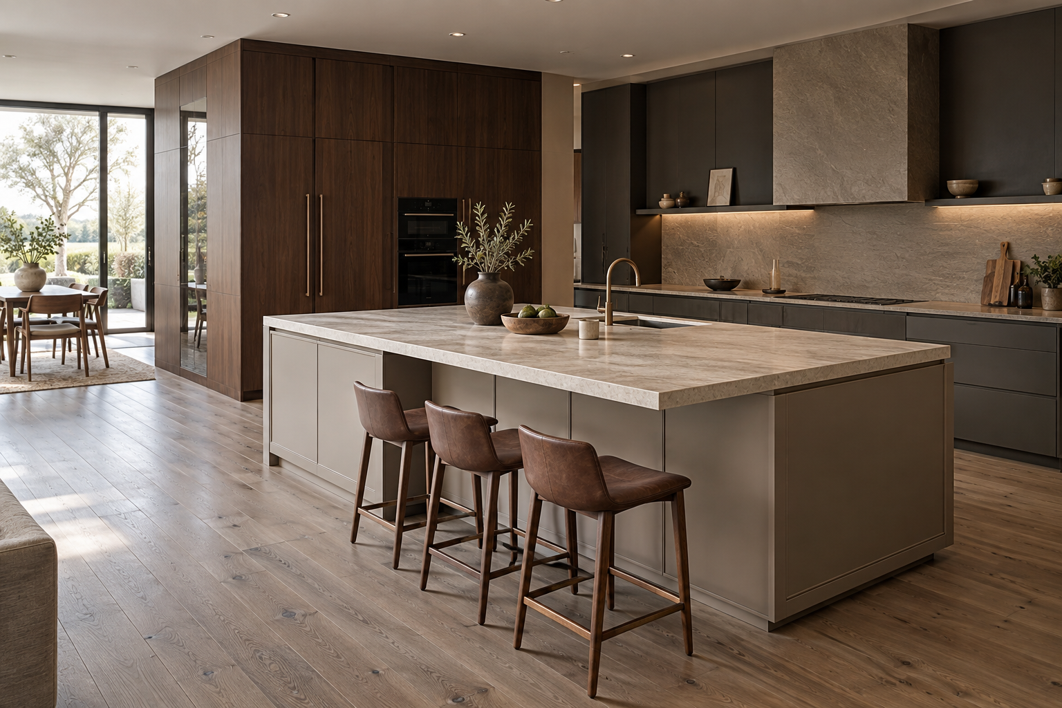 Walnut and charcoal kitchen with a freestanding island